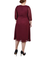 Plus Size 3/4 Sleeve Clip Dot Dress