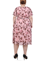 Plus Size Short Sleeve Belted Swiss Dot Dress