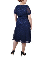 Plus Size Short Sleeve Belted Swiss Dot Dress