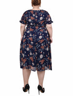 Plus Size Short Sleeve Belted Swiss Dot Dress