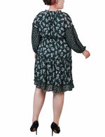 Plus Size Long Sleeve Combo Chiffon Dress