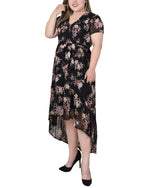 Plus Size Short Sleeve Hankerchief Hem Chiffon Dress