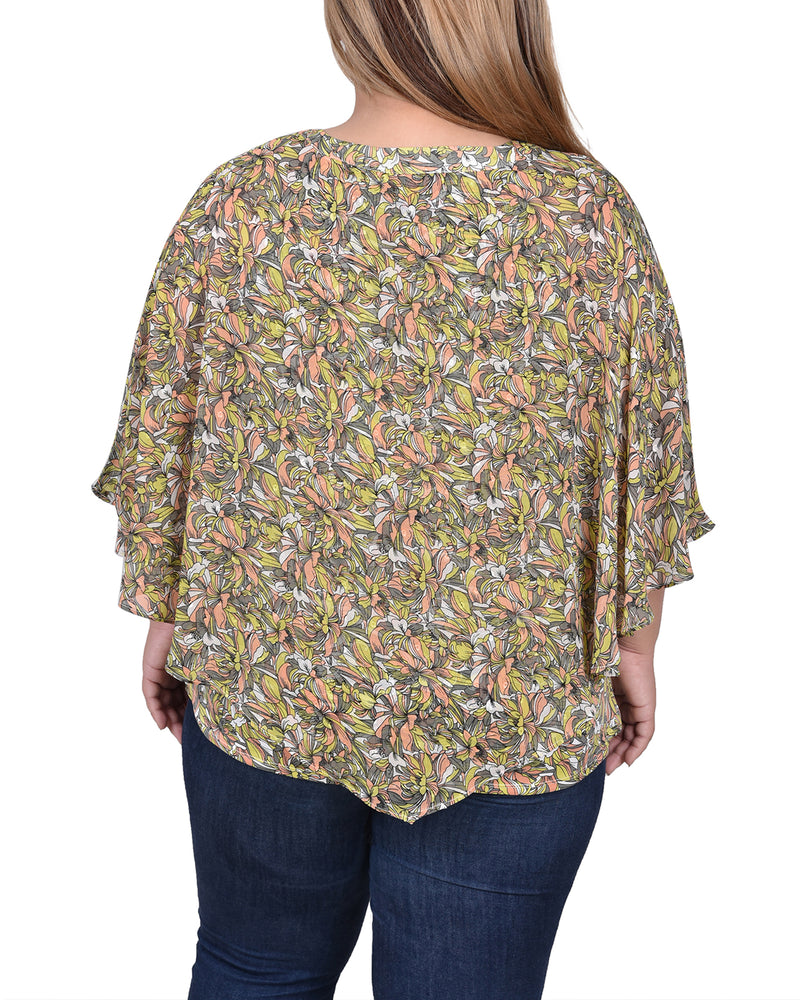 Plus Size Chiffon Poncho Top With Ring
