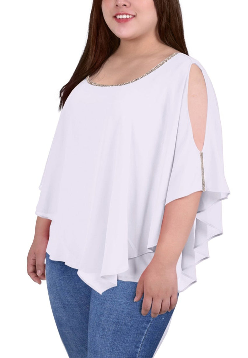 Plus Size Chiffon Poncho With Sparkle Accents