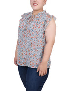 Plus Size Ruffled Sleeve Blouse With Tie Closure
