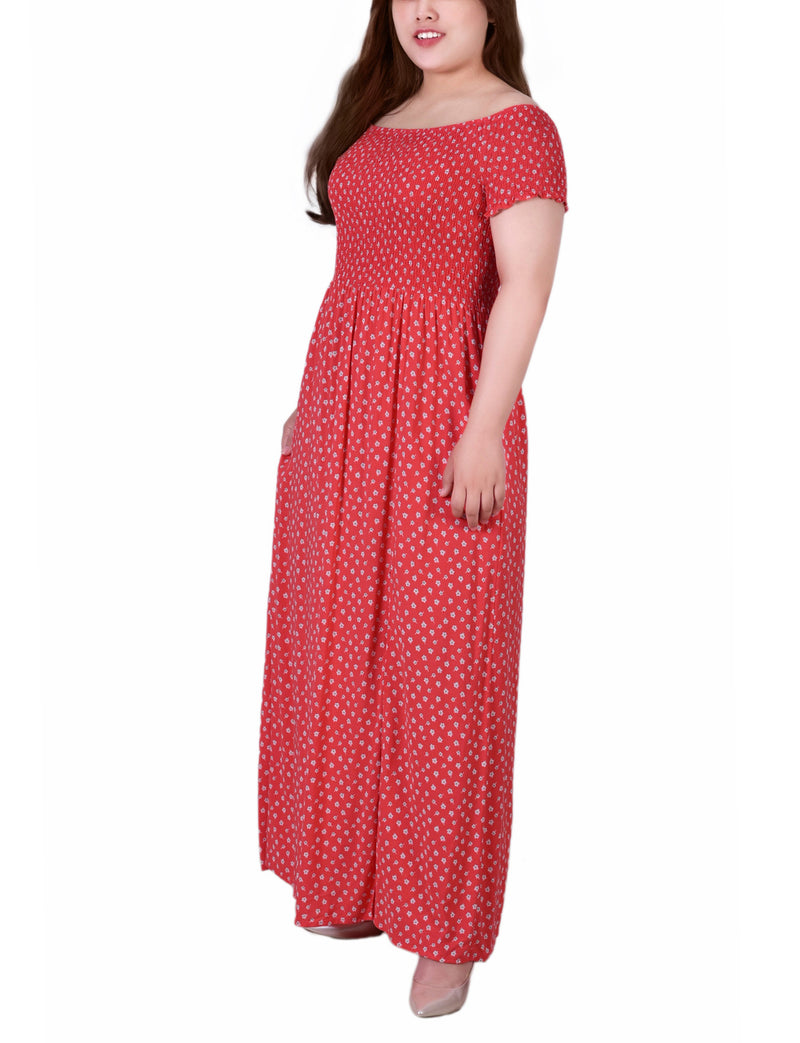 Plus Size Smocked Bodice Maxi Dress