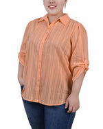 Plus Size 3/4 Roll Tab Sleeve Cotton Blouse