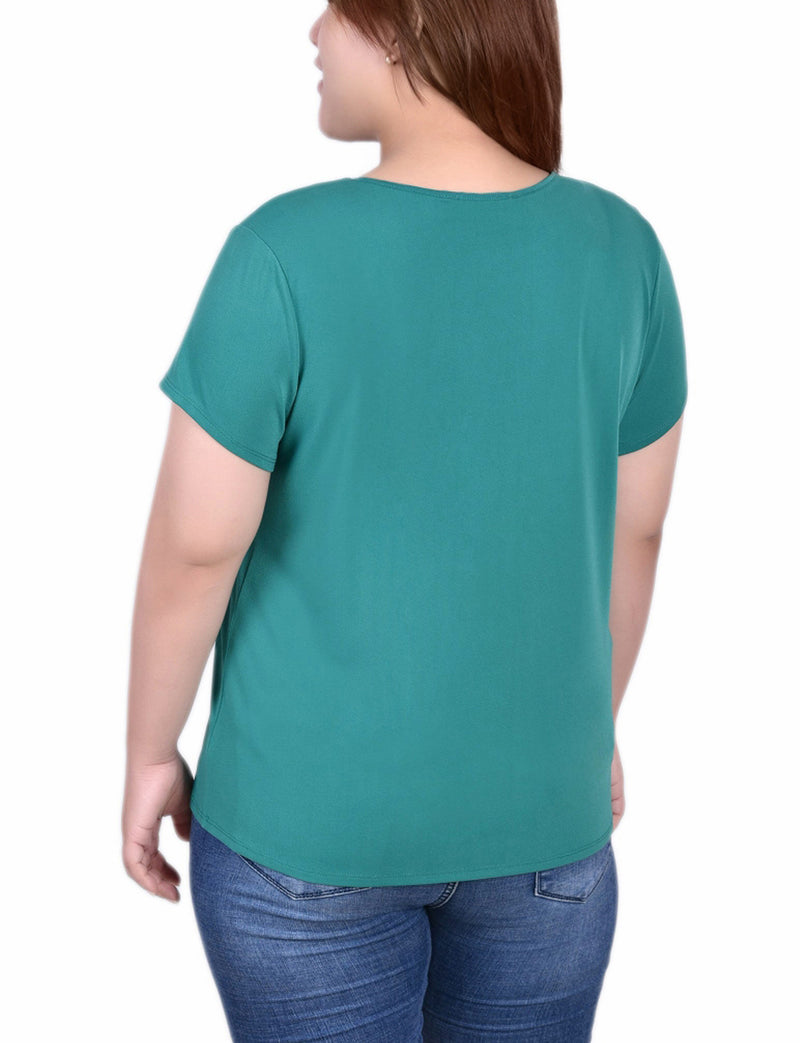 Plus Size Short Sleeve Crepe Top With Stone Details