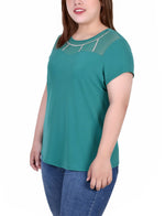 Plus Size Short Sleeve Crepe Top With Stone Details