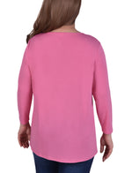 Plus Size 3/4 Sleeve Top With Cutout Ringed Neckline