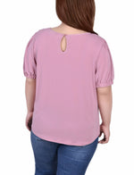 Plus Size Short Puff Sleeve Top With Lace