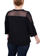 Plus Size 3/4 Sleeve Top With Neckline Cutouts and Stones