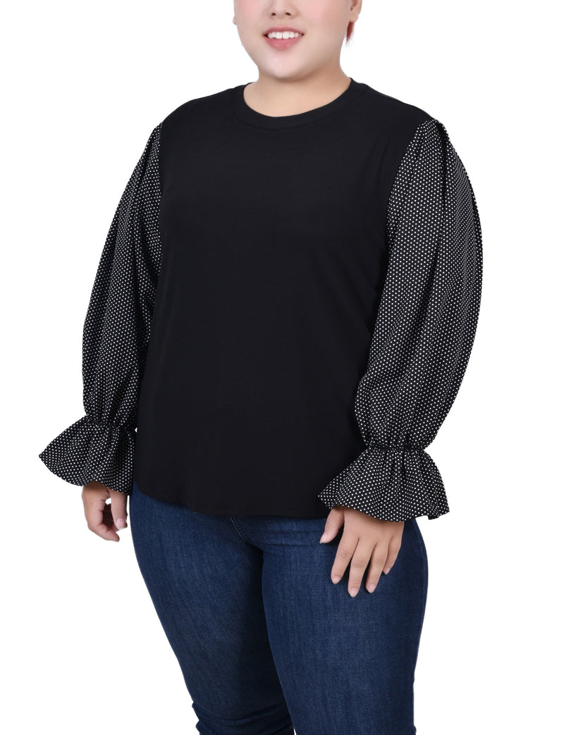 Plus Size Long Sleeve Top With Printed Sleeves