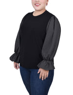 Plus Size Long Sleeve Top With Printed Sleeves