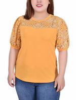 Plus Size Puff Lace-Sleeve Top