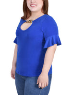 Plus Size Short Bell Sleeve Top With Chain Hardware