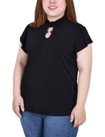 Plus Size Short Flutter Sleeve Mock Neck Top