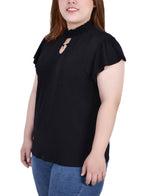 Plus Size Short Flutter Sleeve Mock Neck Top