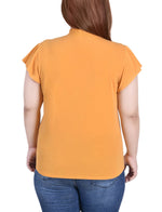 Plus Size Short Flutter Sleeve Mock Neck Top