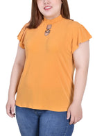 Plus Size Short Flutter Sleeve Mock Neck Top