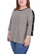 Plus Size 3/4 Sleeve Top With Combo Bands and Grommets