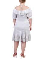Plus Size Short Sleeve Ruffle Neck Dress