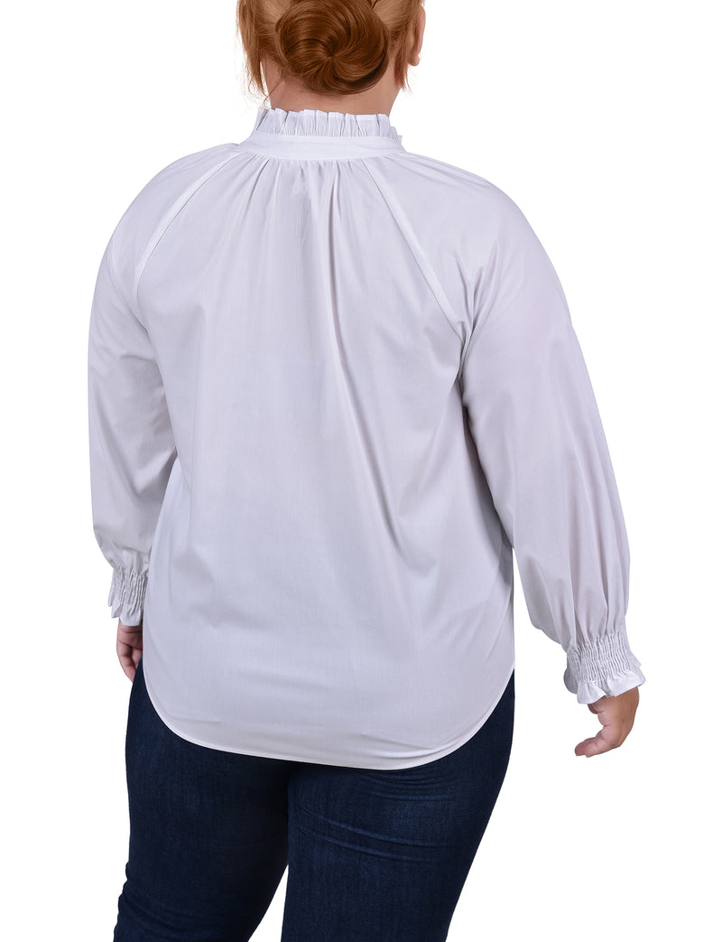 Plus Size Long Sleeve Button Front Blouse