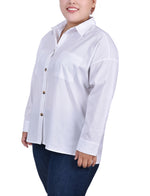 Plus Size Long Sleeve Blouse With Chest Pockets