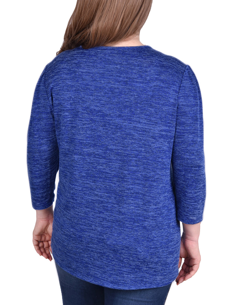 Plus Size 3/4 Sleeve Tunic Top With Front Cutout