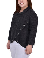 Plus Size Long Sleeve Crossover Top With Grommets