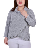 Plus Size Long Sleeve Crossover Top With Grommets