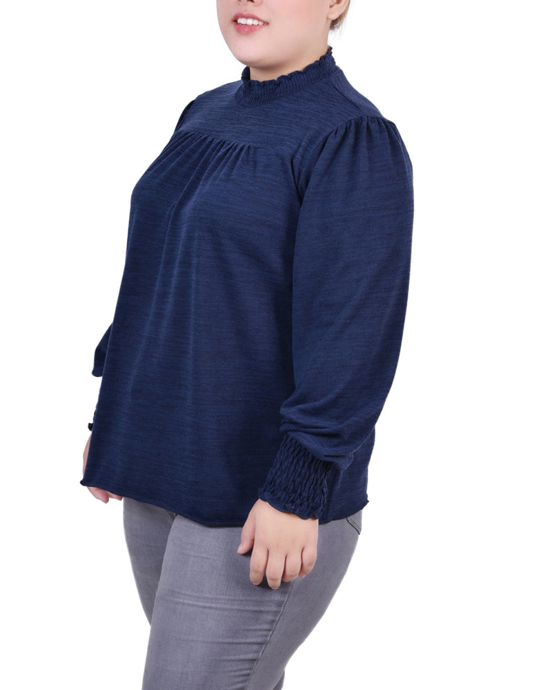 Plus Size Long Sleeve Top With Smocking Details