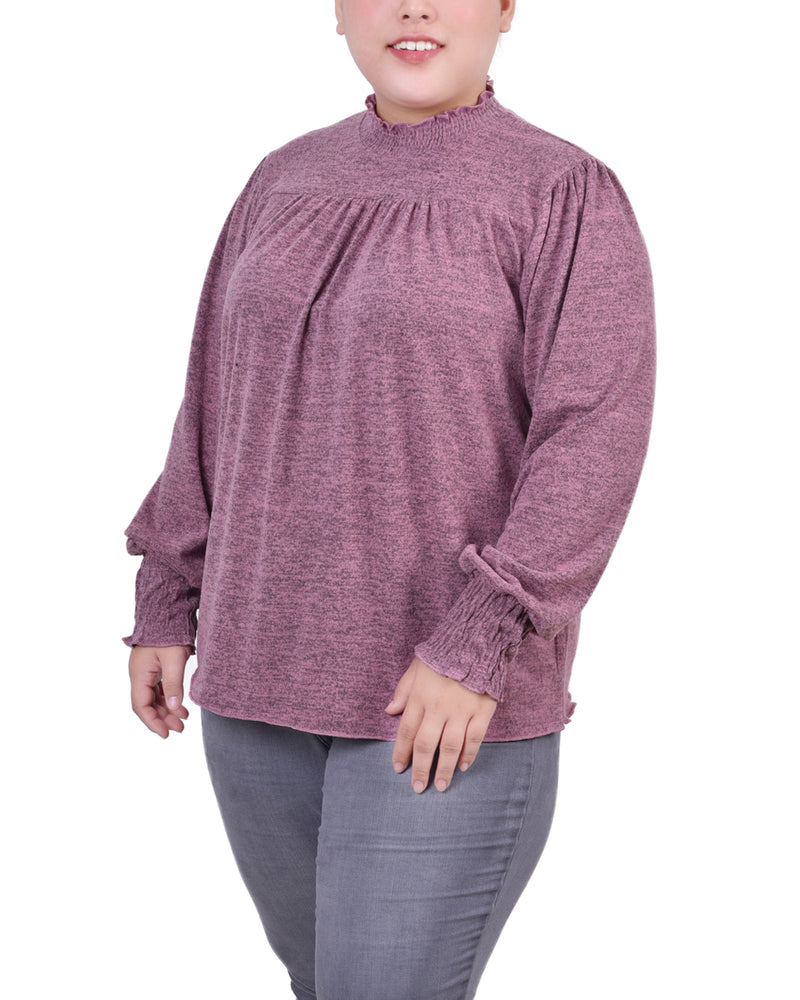 Plus Size Long Sleeve Top With Smocking Details
