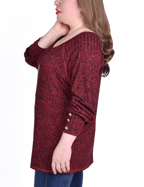 Plus Size Long Sleeve Cuffed Rib Pullover Top