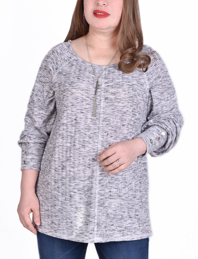 Plus Size Long Sleeve Cuffed Rib Pullover Top