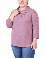 Plus Size 3/4 Sleeve Crossover Cowl Neck Top