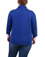 Plus Size 3/4 Sleeve Crossover Cowl Neck Top