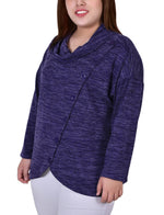 Plus Size Long Sleeve Cowl Neck Top With Button Detail
