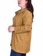 Plus Size Long Sleeve Cowl Neck Top With Button Detail