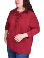 Plus Size Long Sleeve Hoodie Top With Laced Yoke