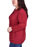 Plus Size Long Sleeve Hoodie Top With Laced Yoke