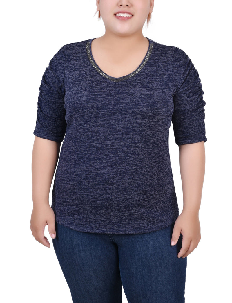 Plus Size Rouched Sleeve Top