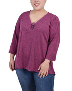 Plus Size 3/4 Sleeve 3-Ring Top