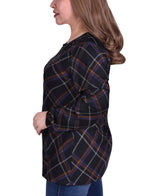 Plus Size Plaid Pullover Top With Elastic Cuff