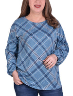 Plus Size Plaid Pullover Top With Elastic Cuff
