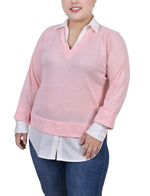 Plus Size Long Sleeve Two-Fer Top