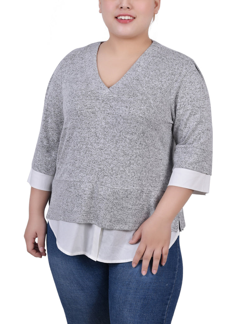Plus Size Long Sleeve 2-In 1 Top
