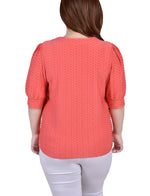 Plus Size Short Puff Sleeve Honeycomb Top