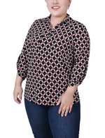 Plus Size 3/4 Roll Tab Sleeve Studded Y Neck Top
