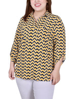 Plus Size 3/4 Roll Tab Sleeve Studded Y Neck Top